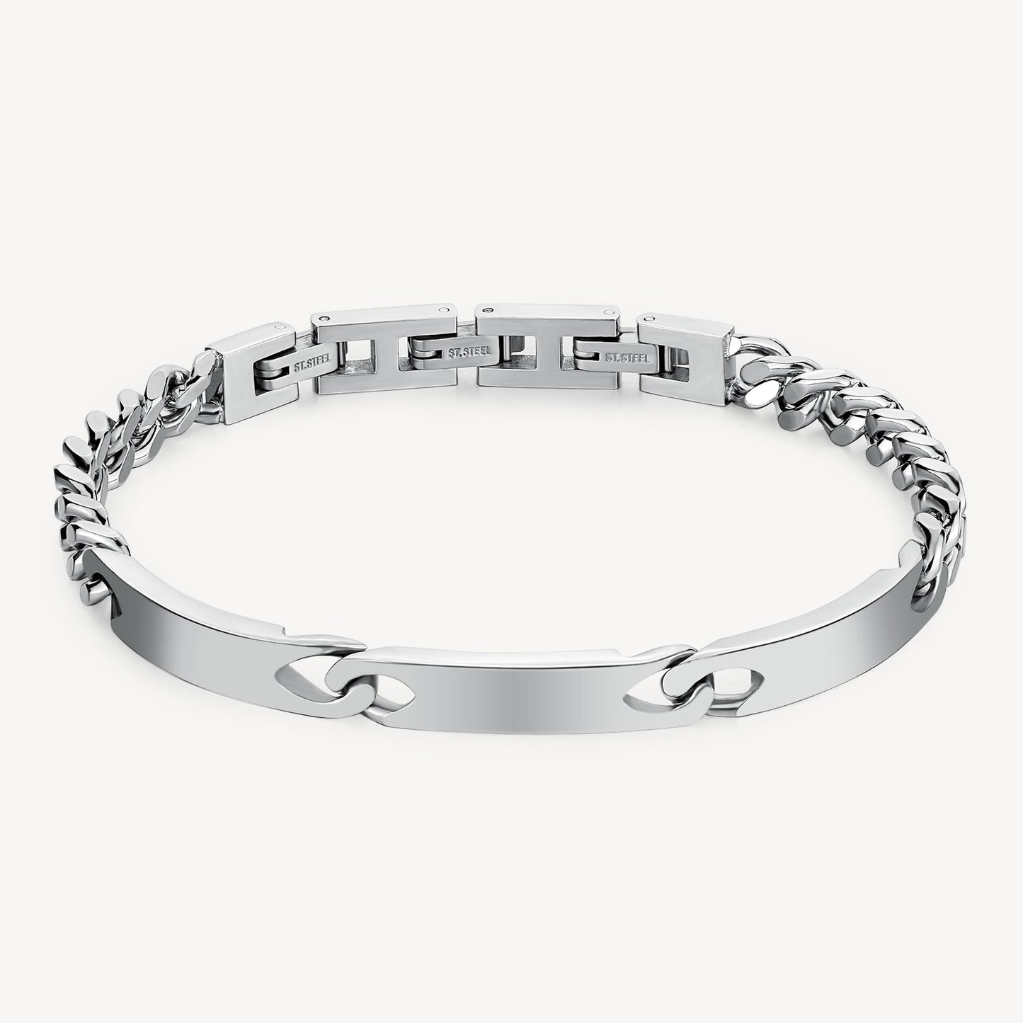 Bracciale Semirigido Uomo Brosway Bullet Acciaio Catena Grumetta 3 Piastrine Centrali