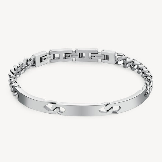 Bracciale Semirigido Uomo Brosway Bullet Acciaio Catena Grumetta 3 Piastrine Centrali