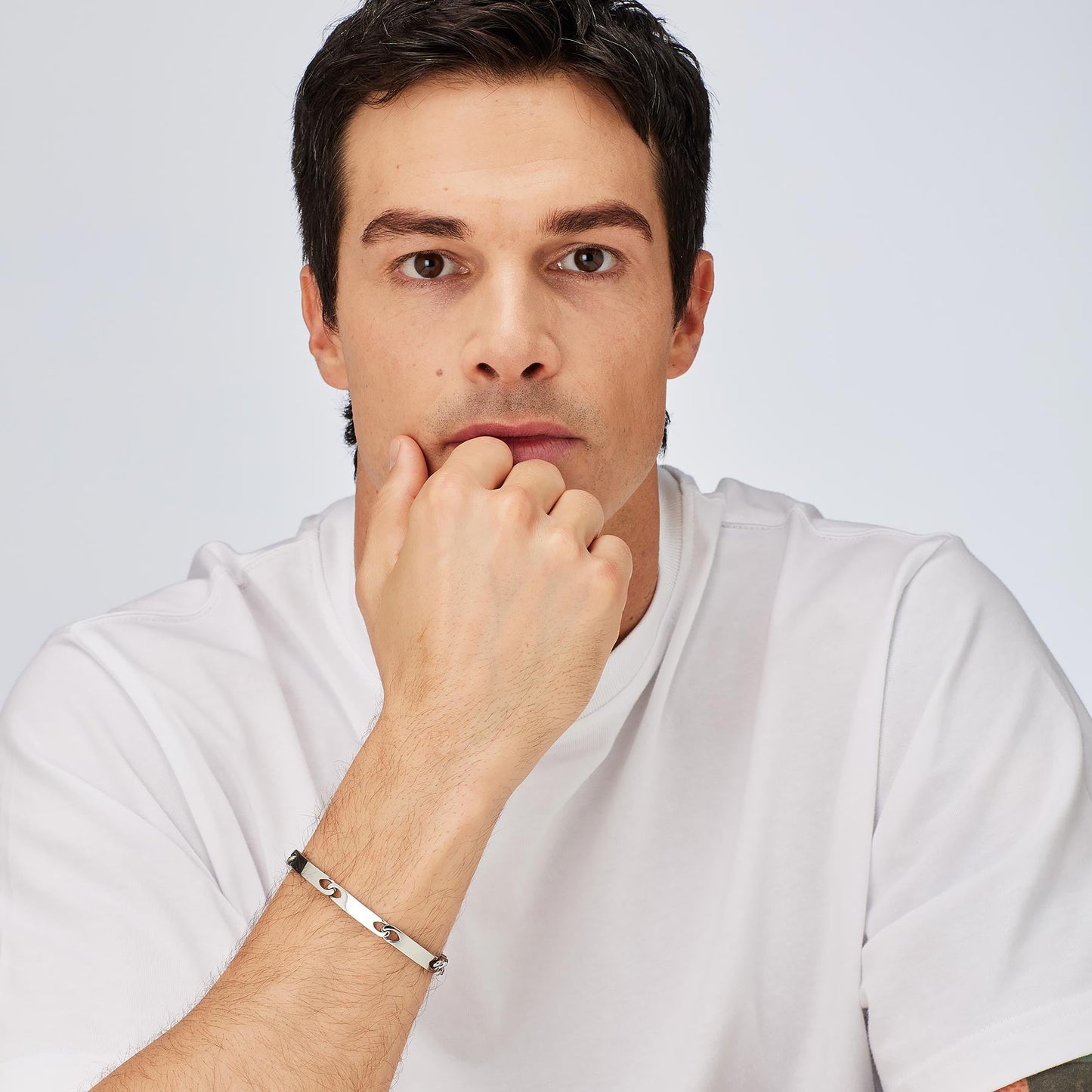 Bracciale Semirigido Uomo Brosway Bullet Acciaio Catena Grumetta 3 Piastrine Centrali
