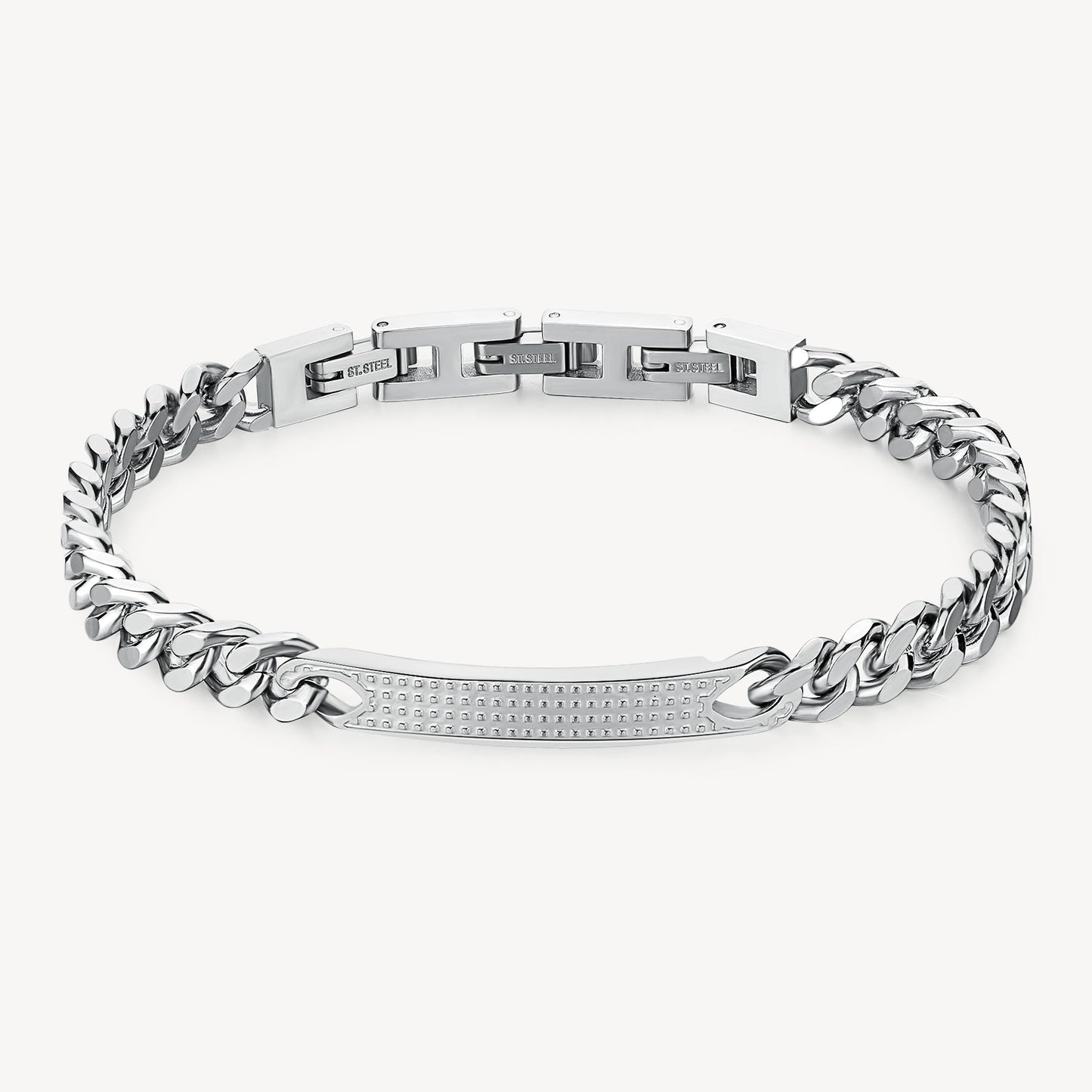Bracciale Uomo Brosway Bullet Acciaio Catena Grumetta Piastrina Centrale Puntinata