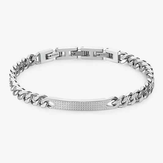 Bracciale Uomo Brosway Bullet Acciaio Catena Grumetta Piastrina Centrale Puntinata