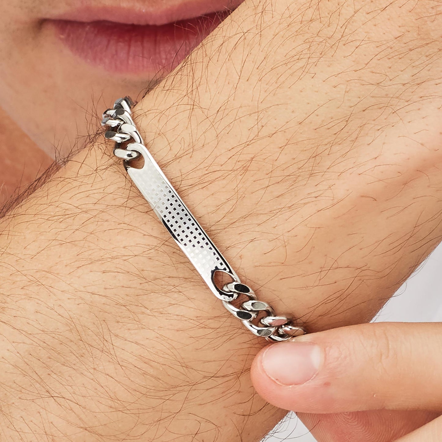 Bracciale Uomo Brosway Bullet Acciaio Catena Grumetta Piastrina Centrale Puntinata