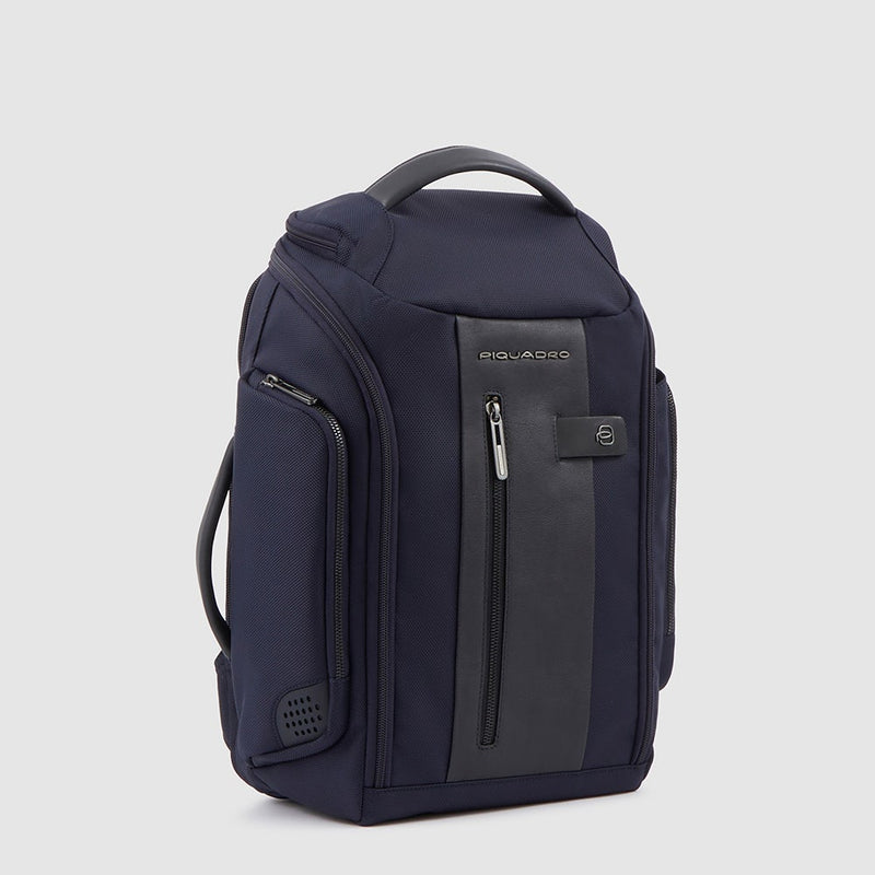 Zaini Piquadro Zaino Medio Porta Pc e Ipad In Nylon Blu Inserto Pelle