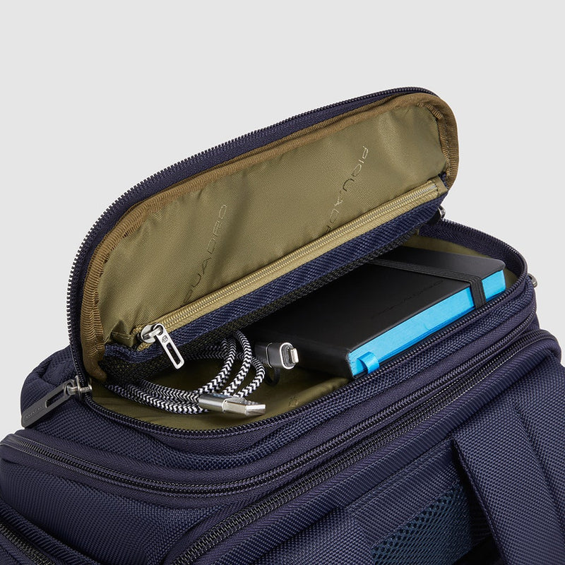 Zaini Piquadro Zaino Medio Porta Pc e Ipad In Nylon Blu Inserto Pelle