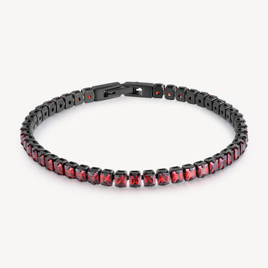 Bracciale Brosway Avantgarde Uomo Pvd Nero Tennis Cristalli Quadrati Rossi