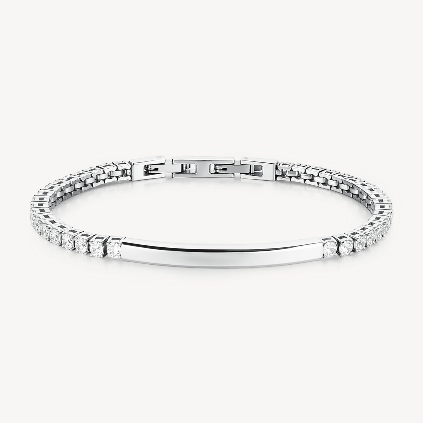 Bracciale Tennis Uomo Brosway Avantgarde Acciaio Cristalli Piastrina Centrale