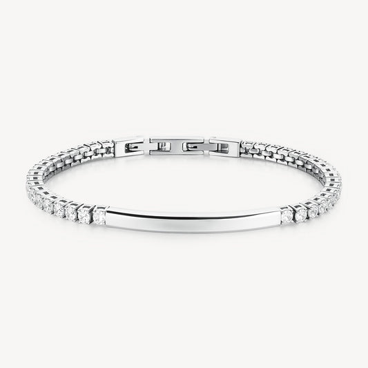 Bracciale Tennis Uomo Brosway Avantgarde Acciaio Cristalli Piastrina Centrale