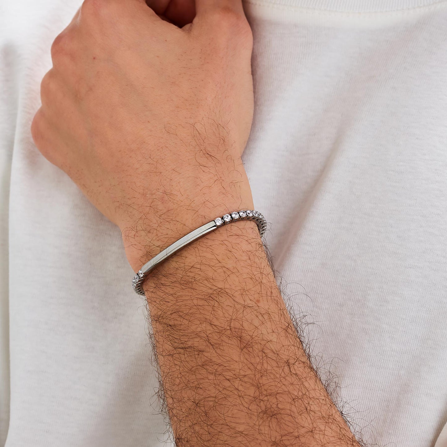 Bracciale Tennis Uomo Brosway Avantgarde Acciaio Cristalli Piastrina Centrale