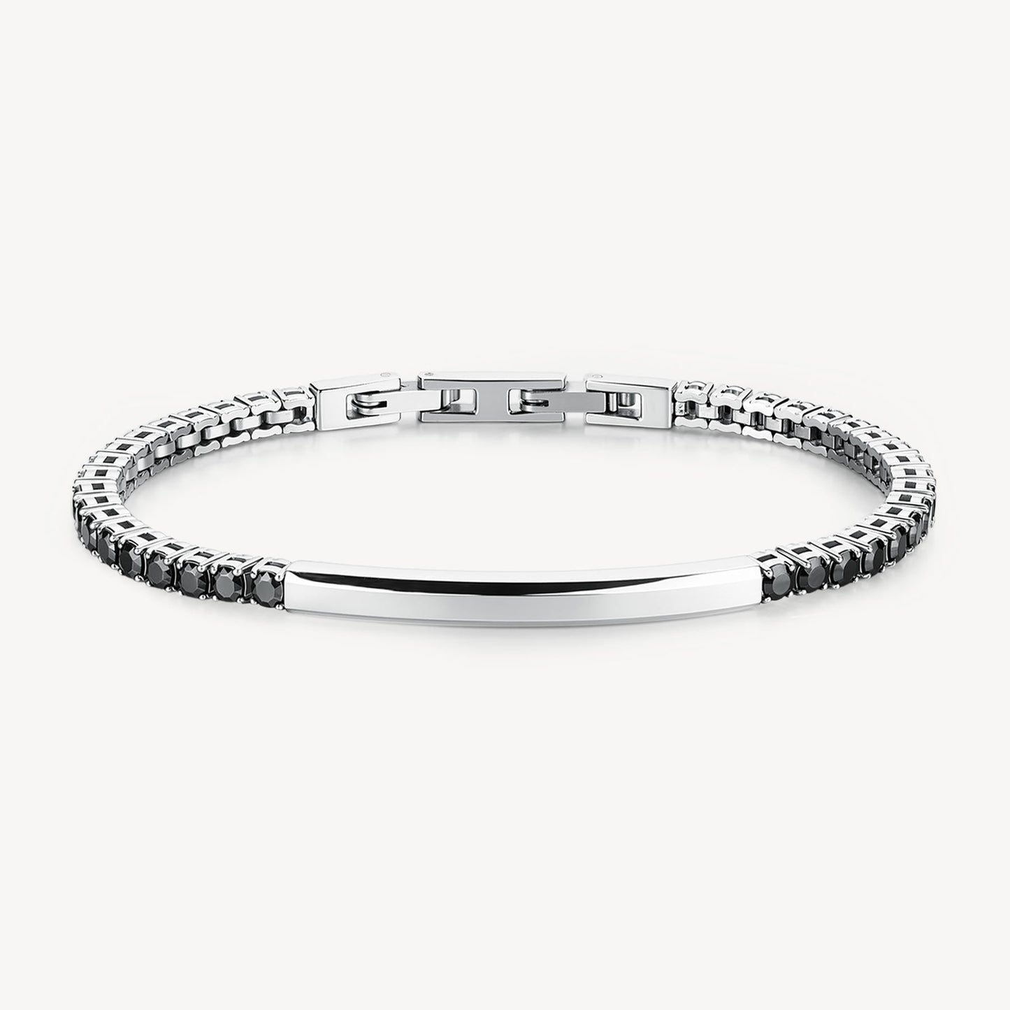 Bracciale Tennis Uomo Brosway Avantgarde Acciaio Cristalli Neri Piastrina Centrale