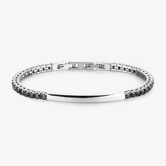 Bracciale Tennis Uomo Brosway Avantgarde Acciaio Cristalli Neri Piastrina Centrale