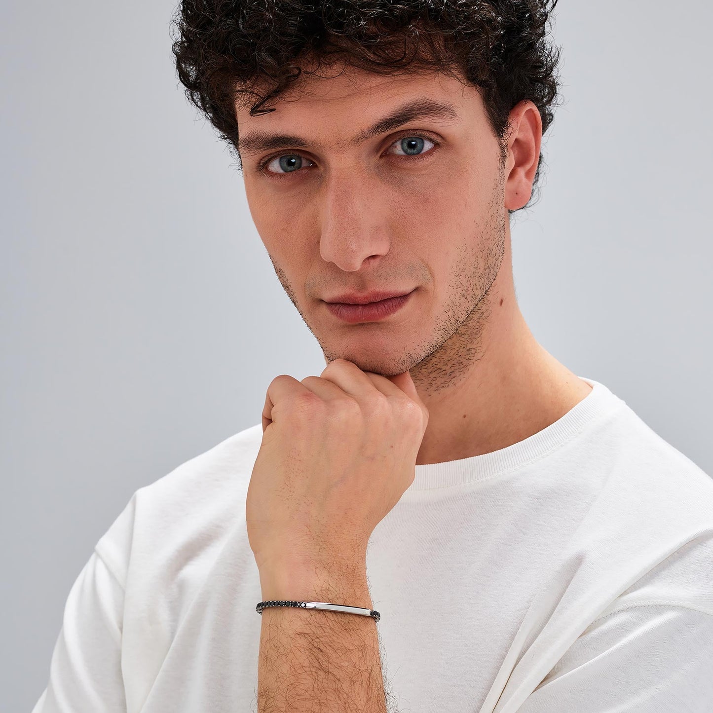 Bracciale Tennis Uomo Brosway Avantgarde Acciaio Cristalli Neri Piastrina Centrale
