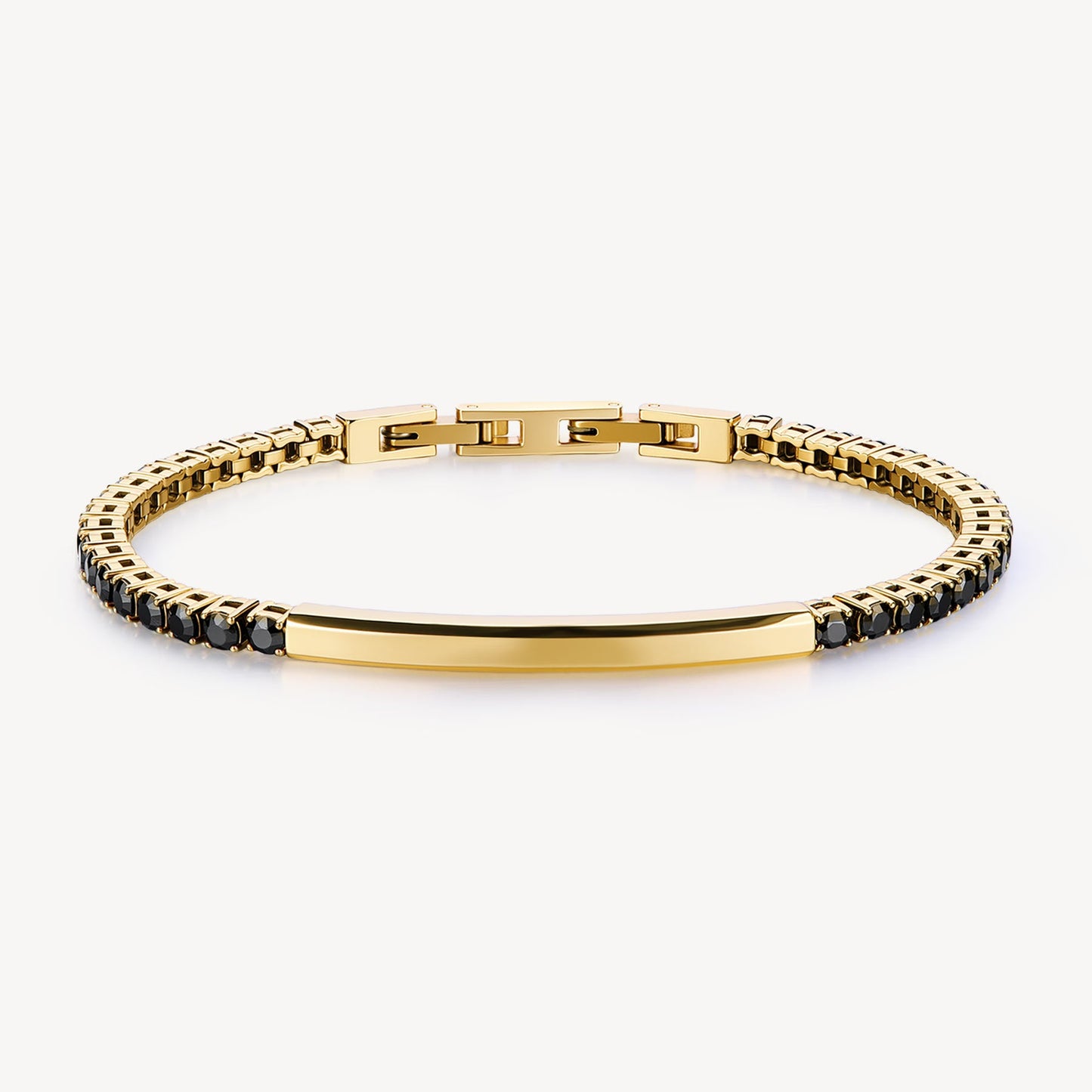 Bracciale Tennis Uomo Brosway Avantgarde Pvd Oro Cristalli Neri Piastrina Centrale