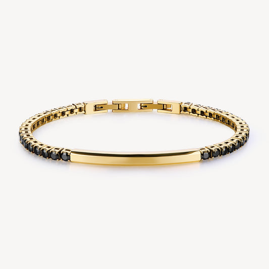 Bracciale Tennis Uomo Brosway Avantgarde Pvd Oro Cristalli Neri Piastrina Centrale