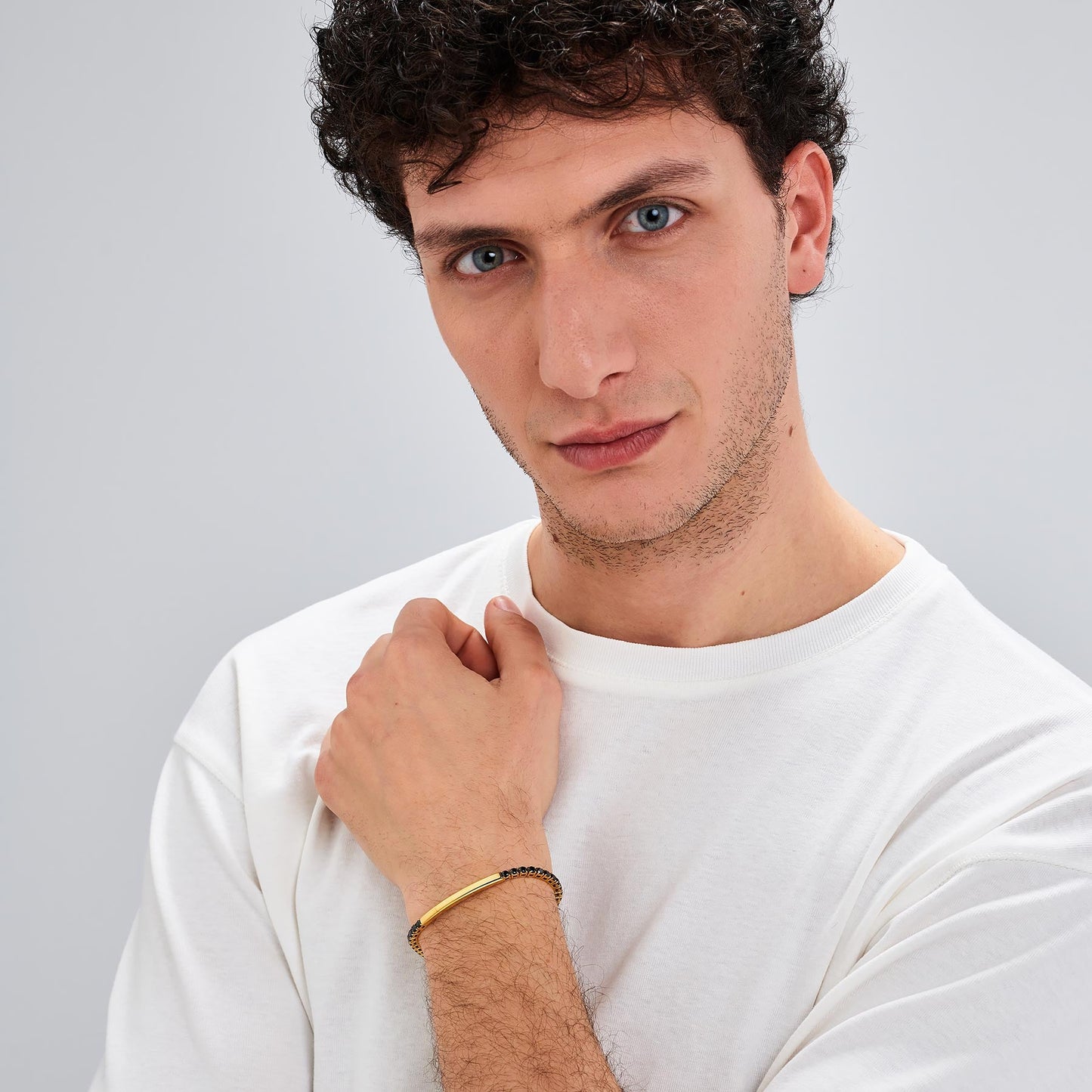 Bracciale Tennis Uomo Brosway Avantgarde Pvd Oro Cristalli Neri Piastrina Centrale