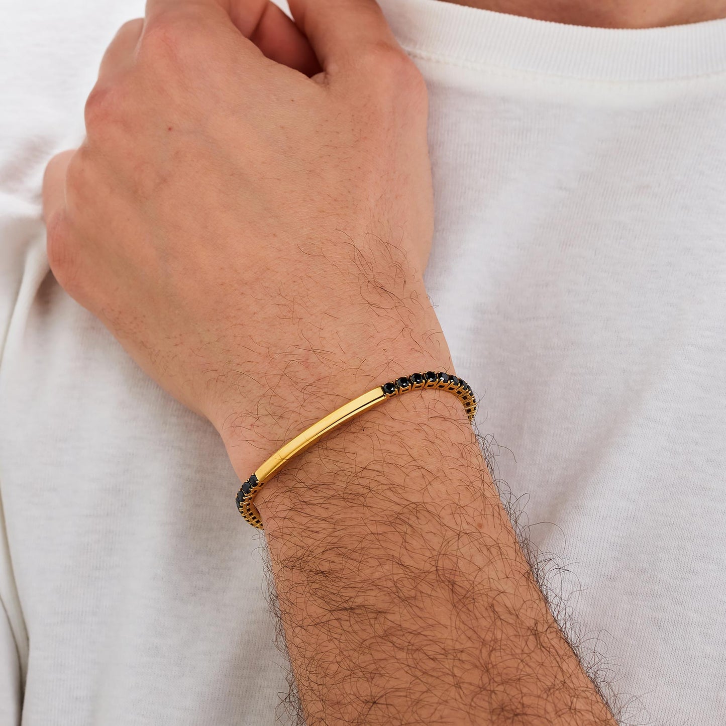 Bracciale Tennis Uomo Brosway Avantgarde Pvd Oro Cristalli Neri Piastrina Centrale