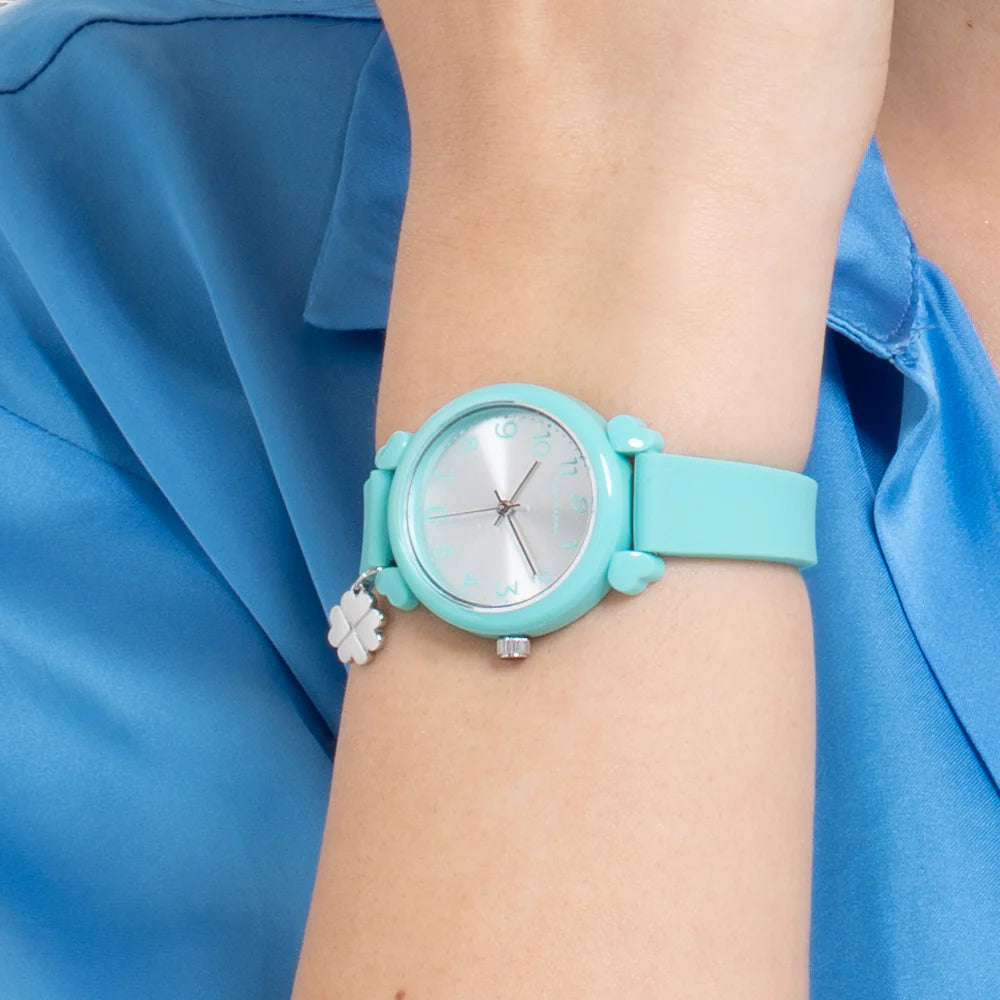 Orologio Luca Barra Donna Acquamarina Con Charm Quadrifoglio