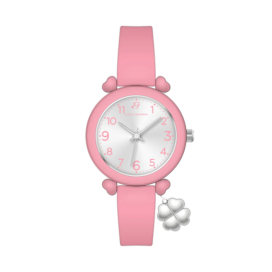 Orologio Luca Barra Donna Rosa Con Charm Quadrifoglio