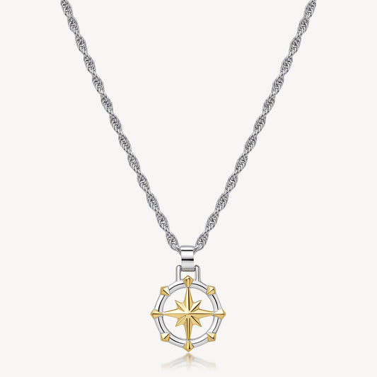 Collana Uomo Brosway Seawolf Fune Acciaio Pendente Rosa Dei Venti Pvd Oro