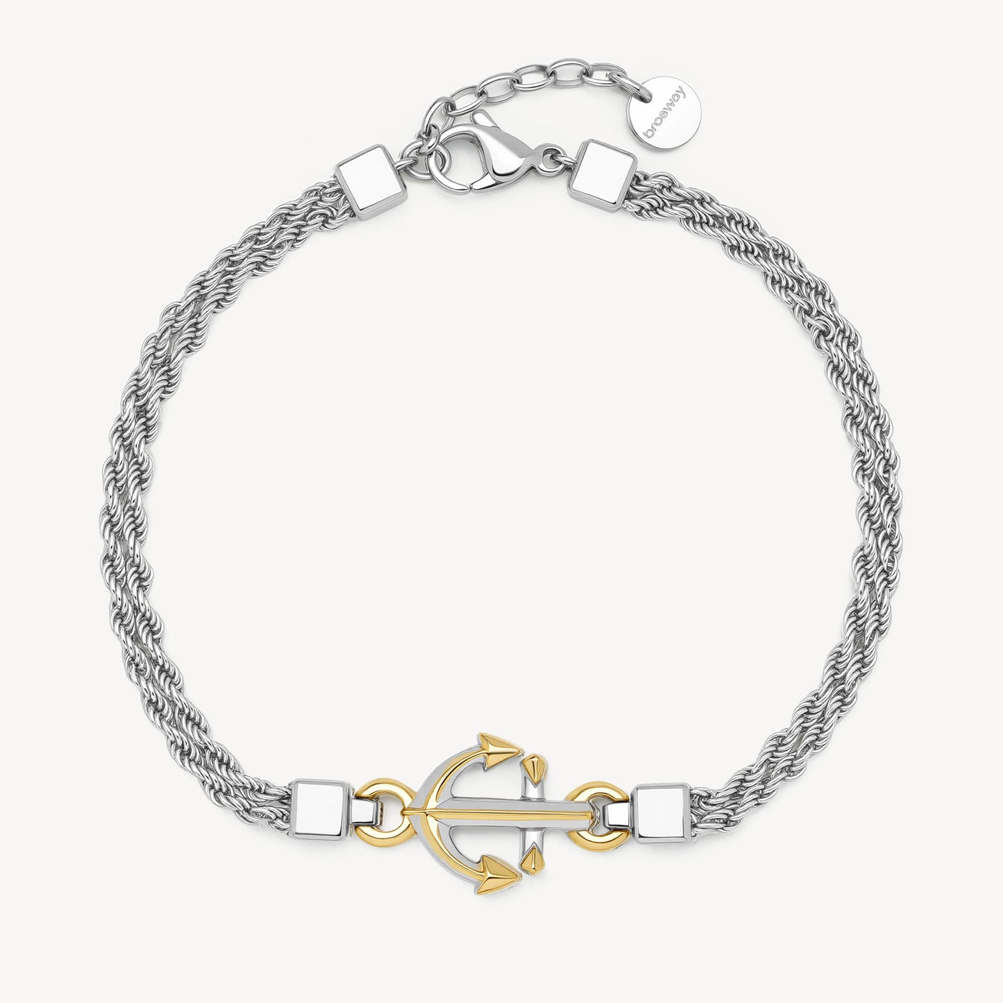 Bracciale Uomo Brosway Seawolf Doppia Fune Acciaio Centrale Ancora Pvd Oro