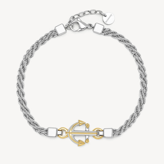 Bracciale Uomo Brosway Seawolf Doppia Fune Acciaio Centrale Ancora Pvd Oro