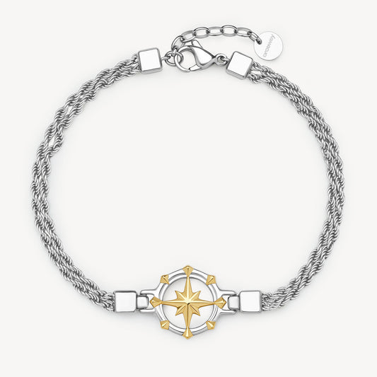 Bracciale Uomo Brosway Seawolf Doppia Fune Acciaio Centrale Rosa Dei Venti Pvd Oro
