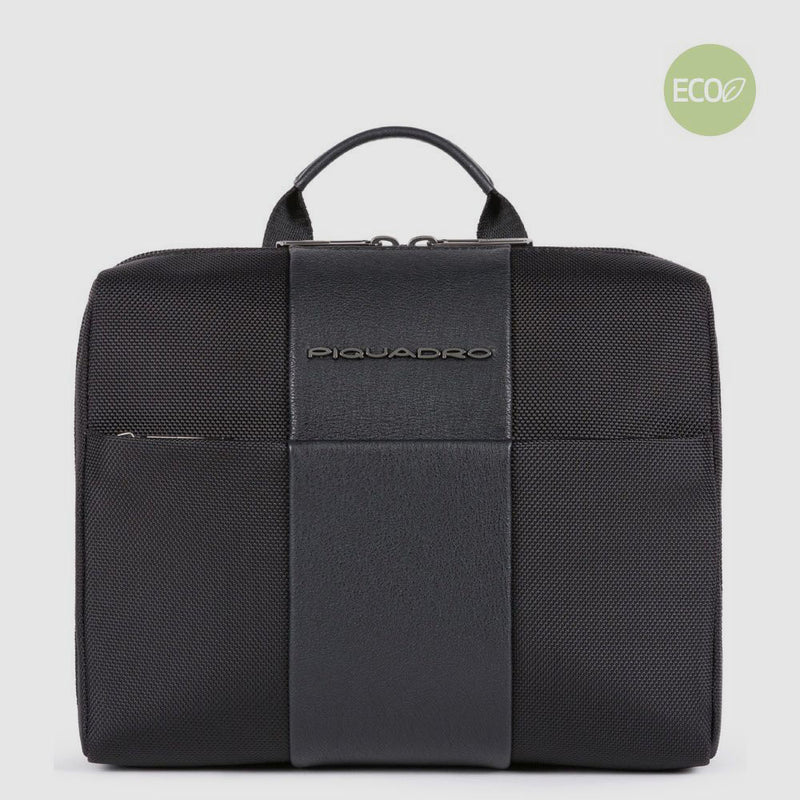 Necessaire Piquadro Beauty Case Tasca Frontale Tessuto Inserto Pelle Nera