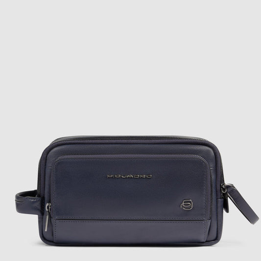 Beauty Case Piquadro Viaggio Doppio Scomparto Tasca Frontale Pelle Blu