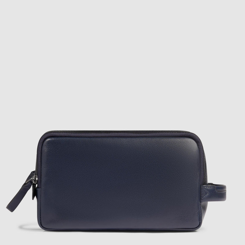 Beauty Case Piquadro Viaggio Doppio Scomparto Tasca Frontale Pelle Blu