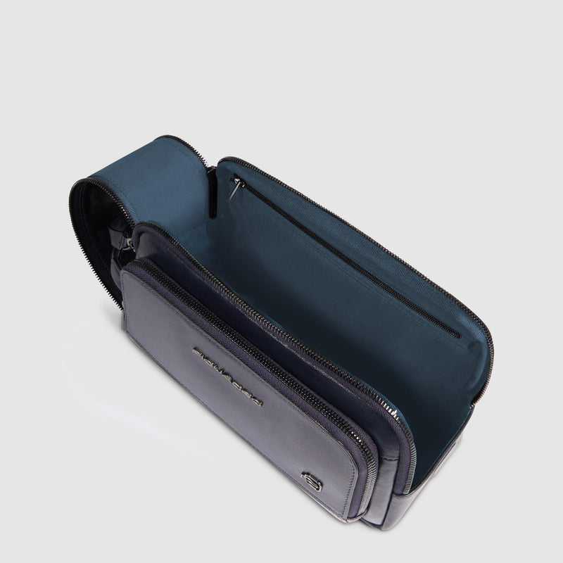 Beauty Case Piquadro Viaggio Doppio Scomparto Tasca Frontale Pelle Blu