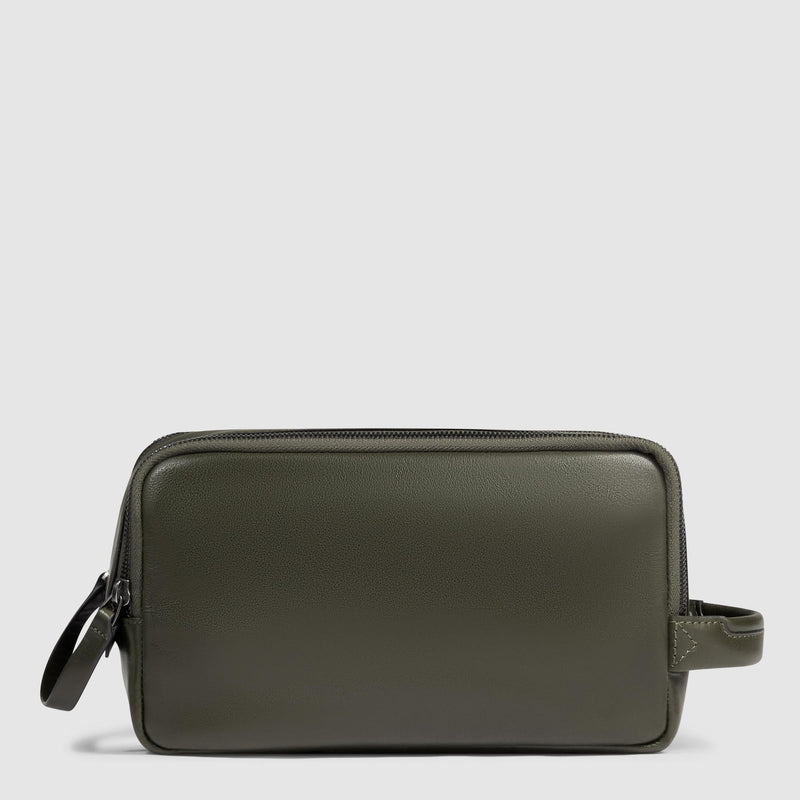 Beauty Case Piquadro Viaggio Doppio Scomparto Tasca Frontale Pelle Verde