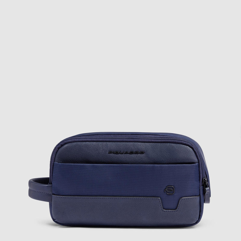Beauty Case Piquadro Viaggio Tasca Frontale Tessuto Inserti Pelle Blu