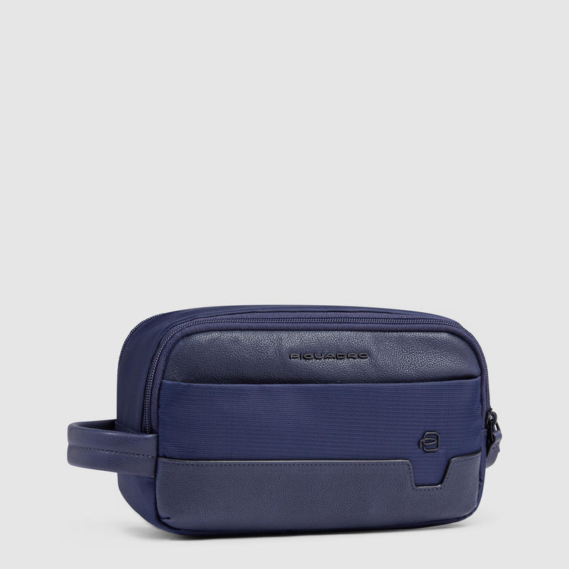 Beauty Case Piquadro Viaggio Tasca Frontale Tessuto Inserti Pelle Blu