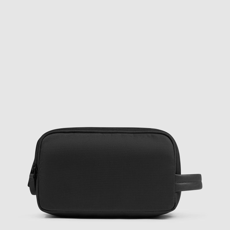 Beauty Case Piquadro Viaggio Tasca Frontale Tessuto Inserti Pelle Nera