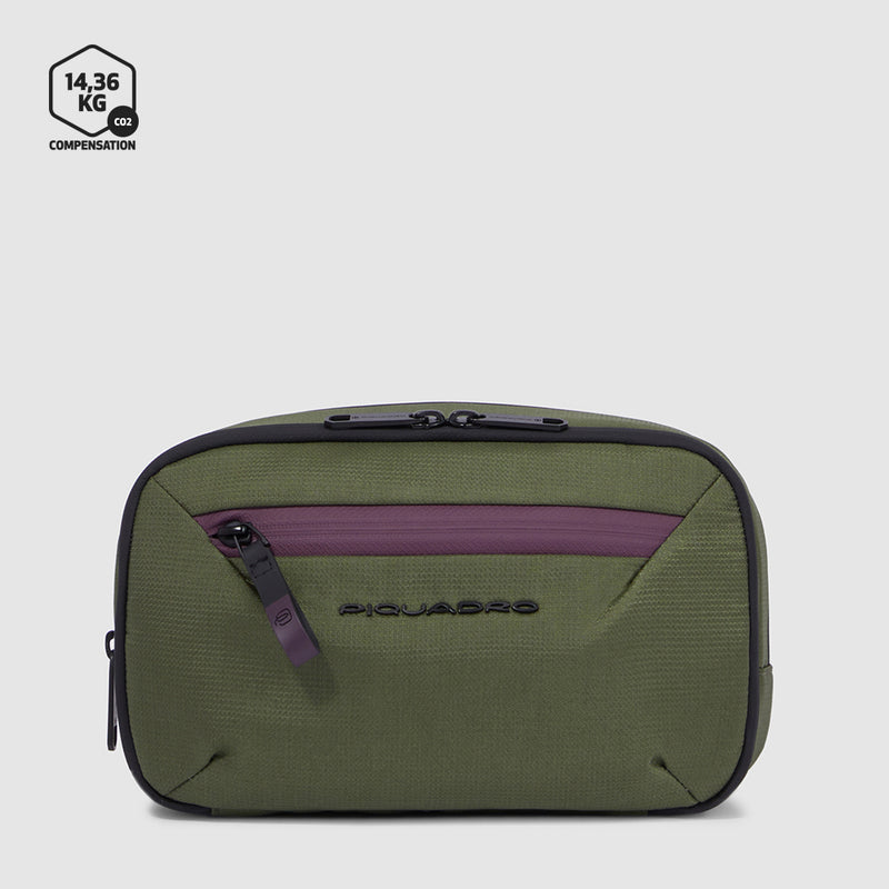 Beauty Piquadro Case Da Viaggio In Tessuto Verde E Inserti Neri e Viola