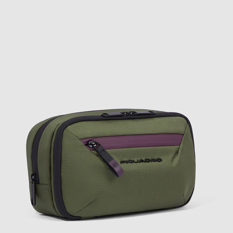 Beauty Piquadro Case Da Viaggio In Tessuto Verde E Inserti Neri e Viola