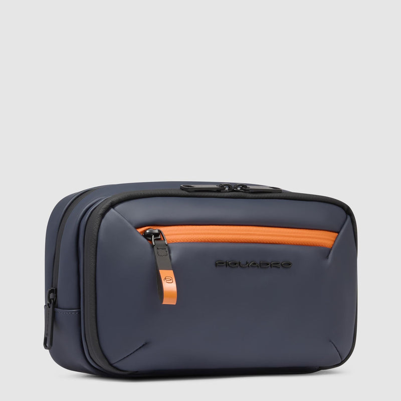 Beauty Case Piquadro Viaggio Tasca Frontale Tessuto Gommato Blu