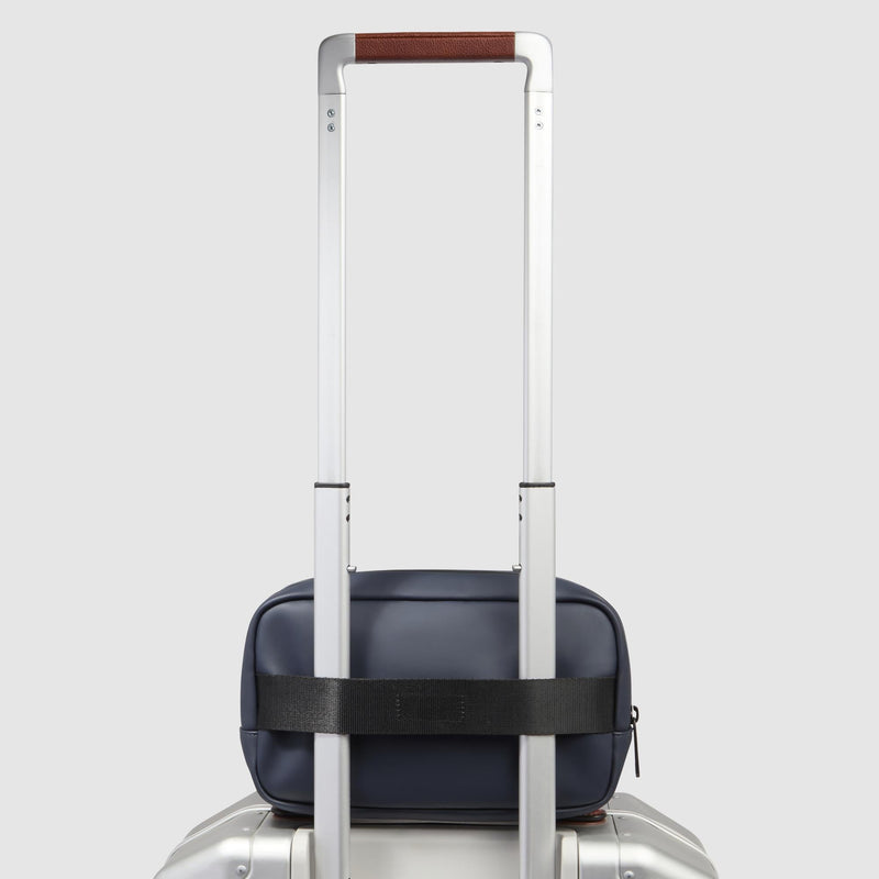 Beauty Case Piquadro Viaggio Tasca Frontale Tessuto Gommato Blu