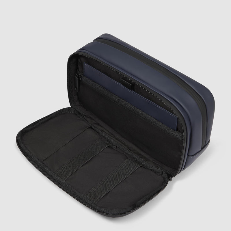 Beauty Case Piquadro Viaggio Tasca Frontale Tessuto Gommato Blu