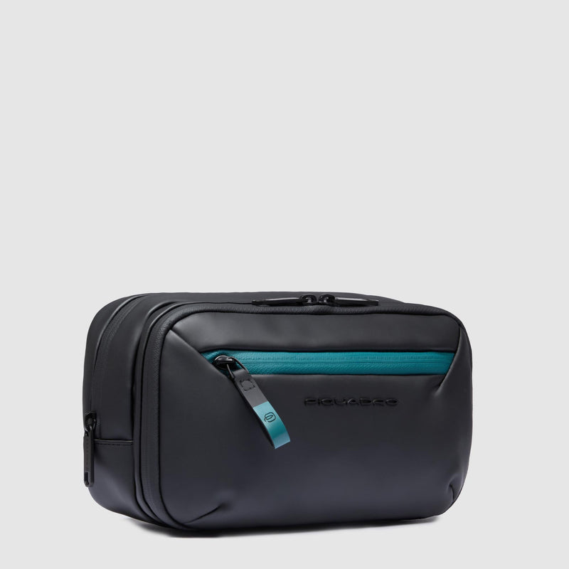 Beauty Case Piquadro Viaggio Tasca Frontale Tessuto Gommato Nero