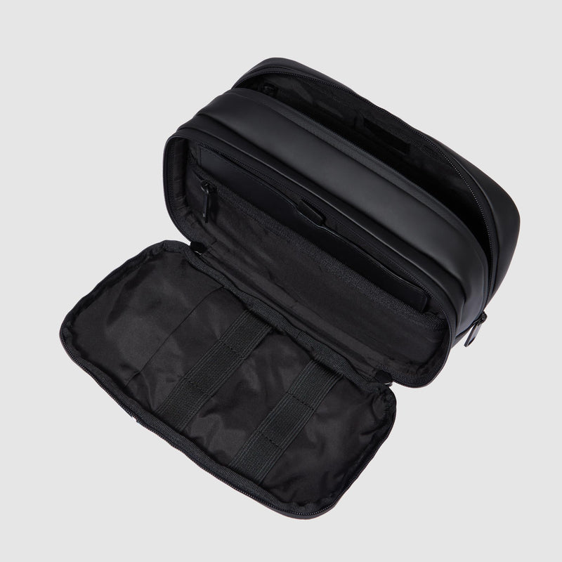Beauty Case Piquadro Viaggio Tasca Frontale Tessuto Gommato Nero