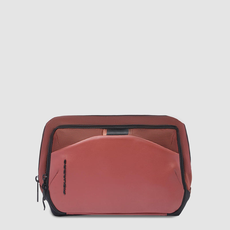 Beauty Case da Viaggio Piquadro Doppio Scomparto Tessuto Inserti in Pelle Arancione