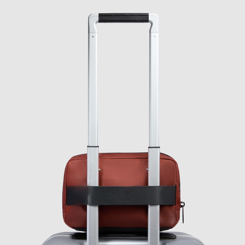 Beauty Case da Viaggio Piquadro Doppio Scomparto Tessuto Inserti in Pelle Arancione