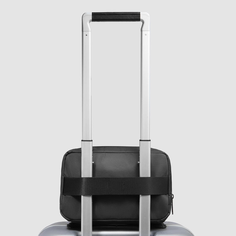 Beauty Case Piquadro Doppio Scomparto Tessuto Inserti Pelle Nera