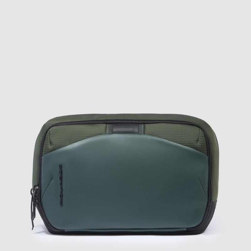 Beauty Case Piquadro Doppio Scomparto Tessuto Inserti Pelle Verde