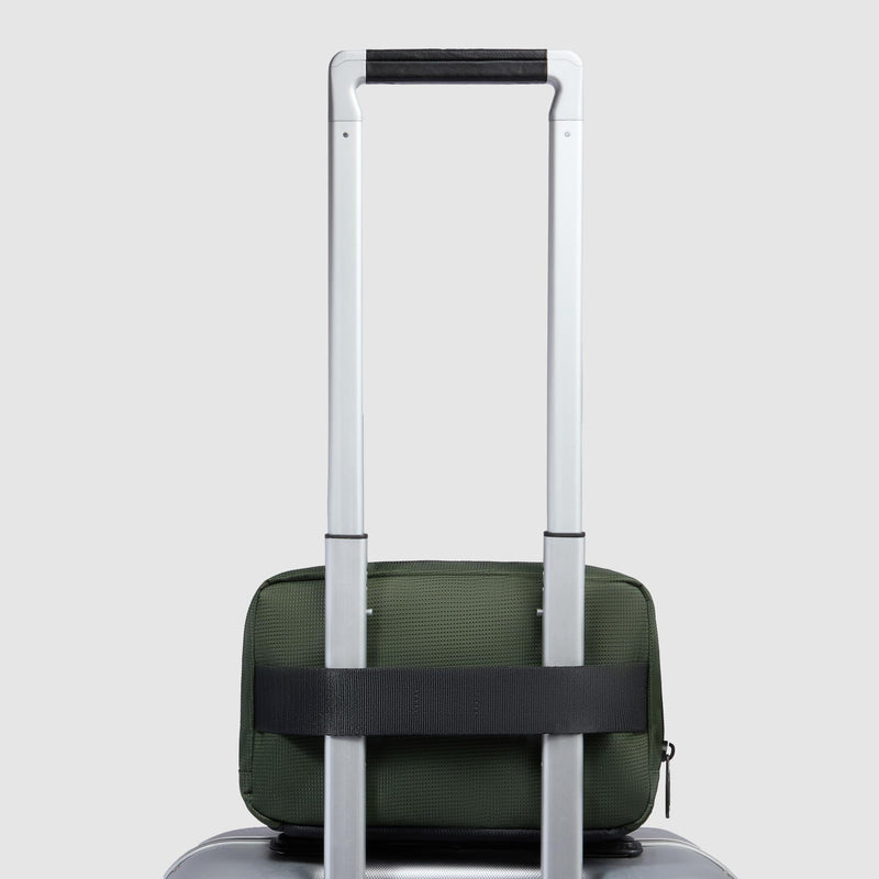 Beauty Case Piquadro Doppio Scomparto Tessuto Inserti Pelle Verde