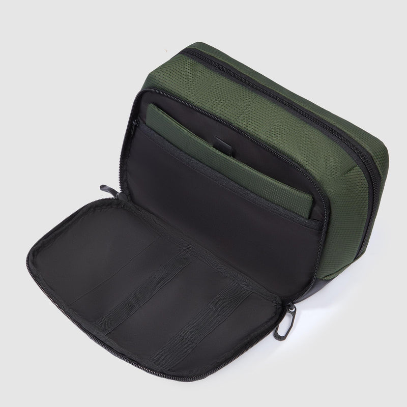 Beauty Case Piquadro Doppio Scomparto Tessuto Inserti Pelle Verde