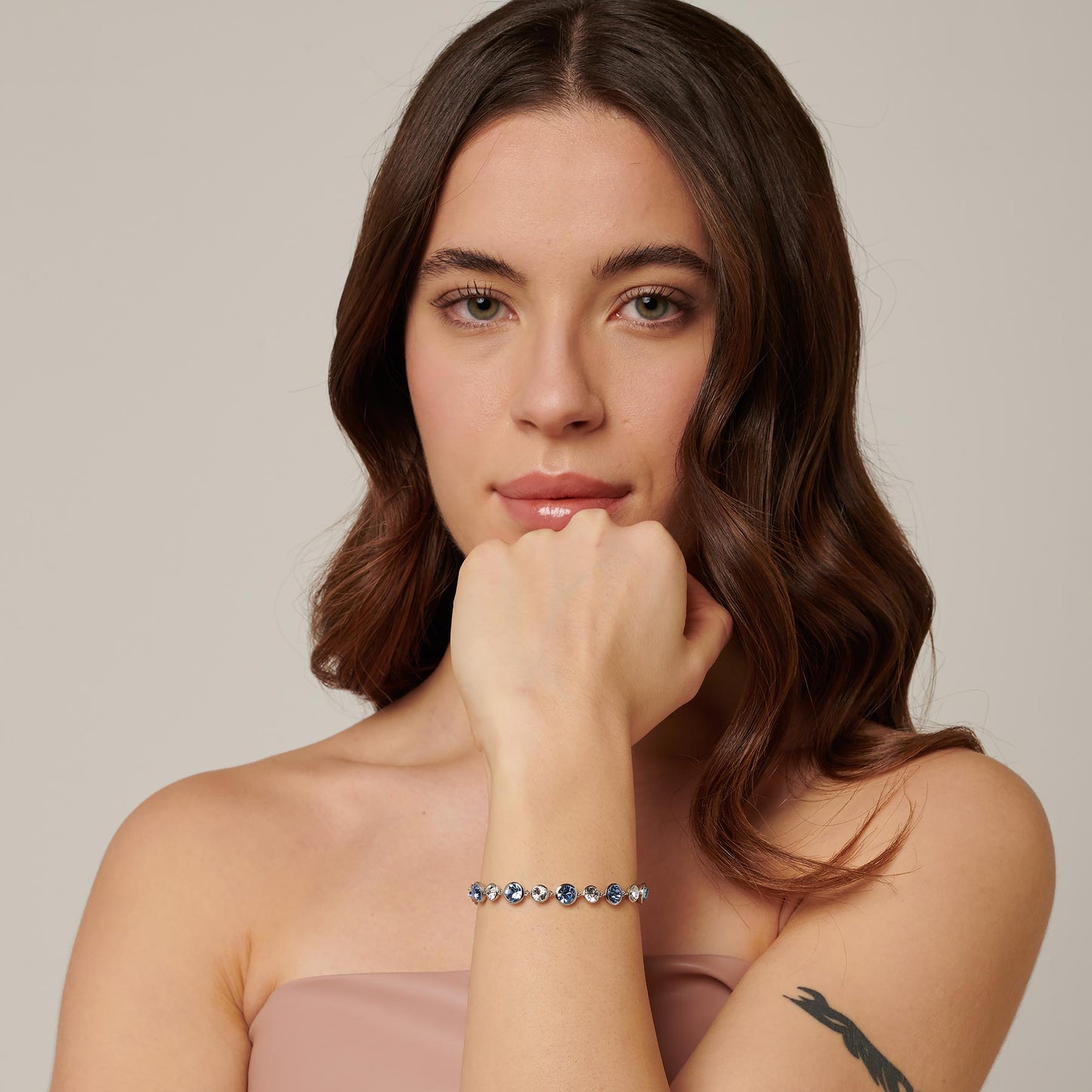 Bracciale Brosway Symphonia In Acciaio Tennis Con Cristalli Azzurri e Bianchi