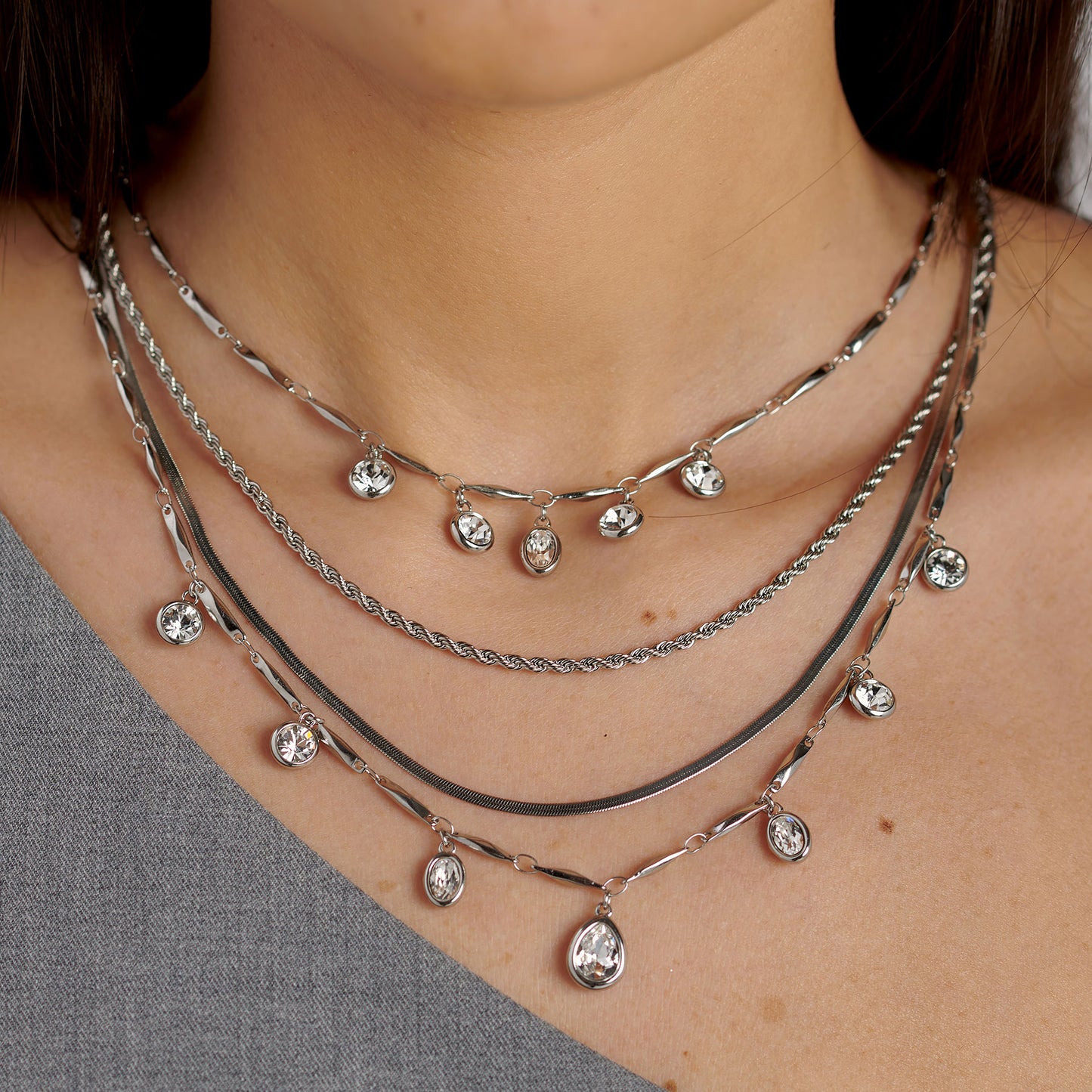 Collana Multifili Brosway Symphonia Acciao Pendenti Cristalli