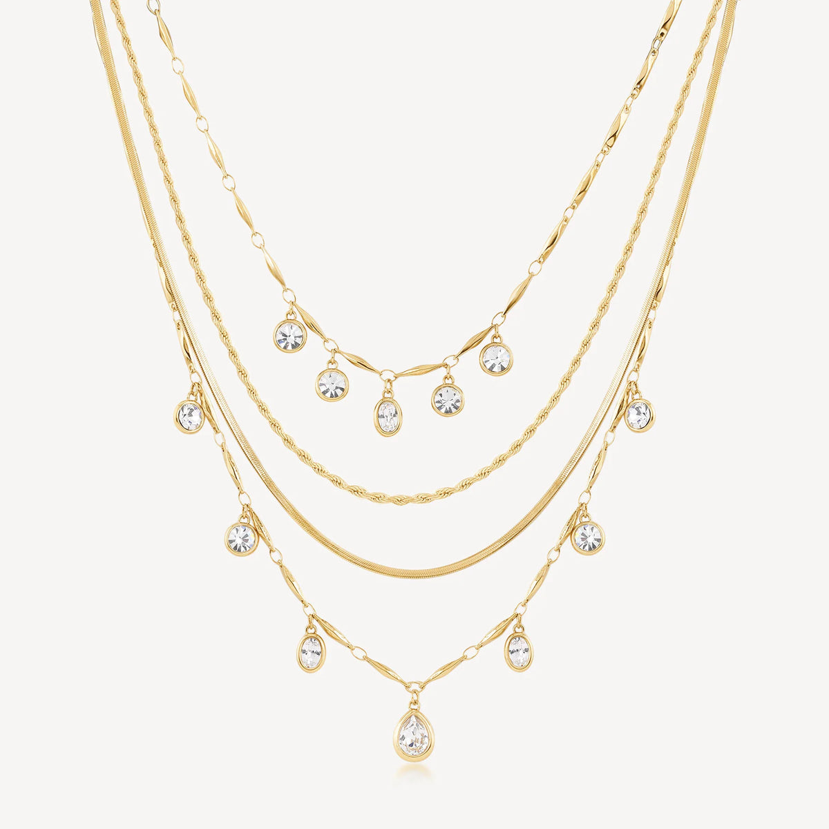 Collana Multifilo Brosway Symphonia Pvd Oro Con Pendenti Cristalli Ovali/Gocce/Tondi