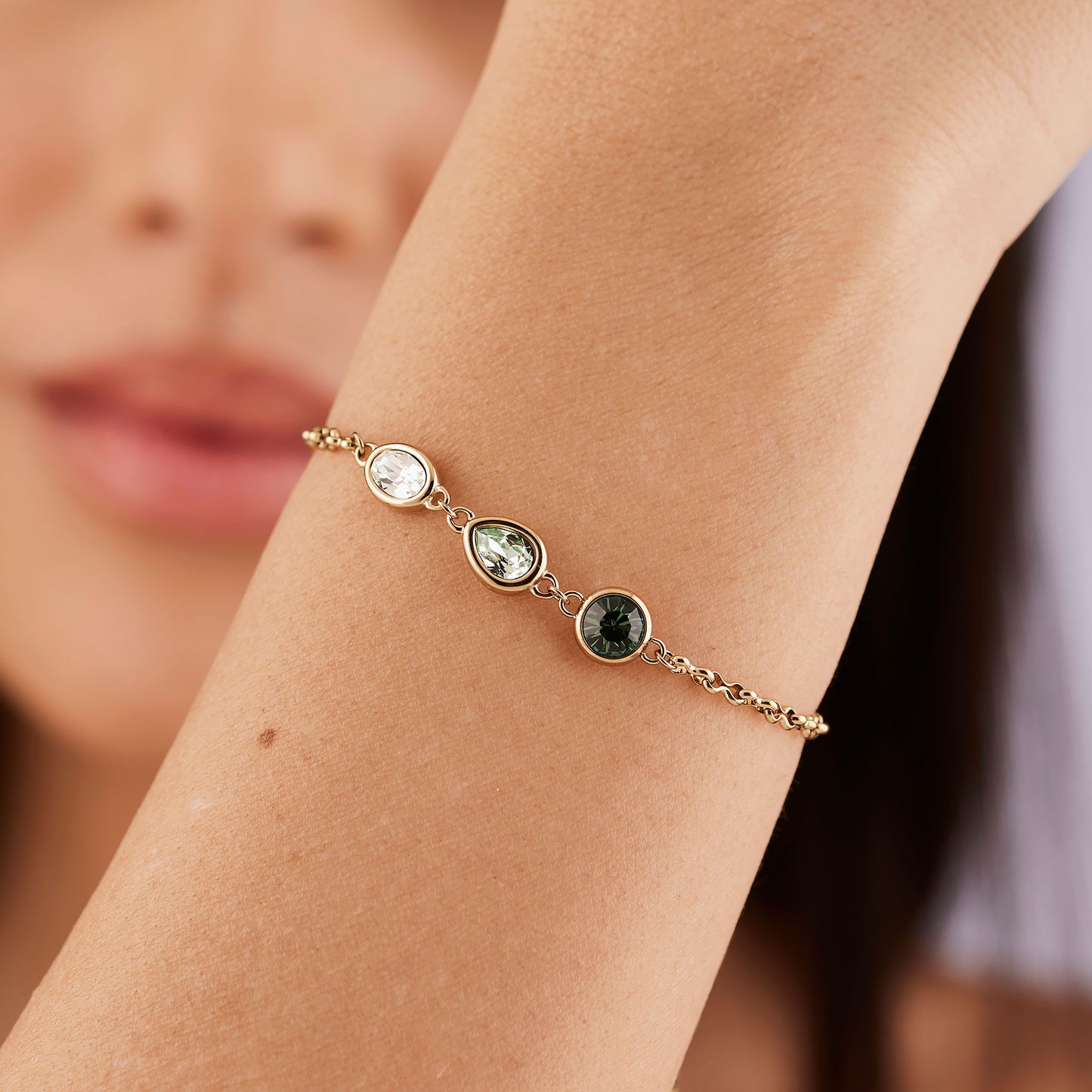 Bracciale Brosway Symphonia Pvd Oro 3 Cristalli Bianco Verde